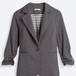 41 Hawthorn Benson Ruched 3/4 Sleeve Blazer in Dark Grey